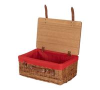Red Hamper 36Cm Double Steamed Red Lined Willow Empty Picnic Basket With Pinewood Lid