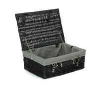 Red Hamper 36cm Empty Black Willow Picnic Basket With Cotton Lining - Grey