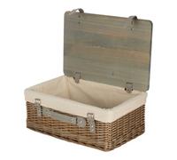 Red Hamper 41Cm Antique Wash White Lined Willow Empty Picnic Basket With Pinewood Lid