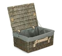 Wicker 40cm Antique Wash Picnic Basket with Cotton Lining Red Hamper Grey One Size