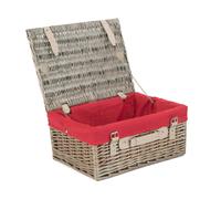 Red Hamper 41cm Antique Wash Wicker Picnic Basket with Cotton Lining - Red
