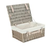Wicker 40cm Antique Wash Picnic Basket with Cotton Lining Red Hamper White One Size