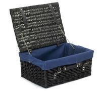 Red Hamper 41cm Black Painted Willow Picnic Basket with Cotton Lining - Blue