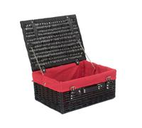 Red Hamper 41cm Black Painted Willow Picnic Basket with Cotton Lining - Red