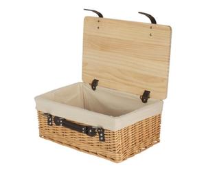 Red Hamper 41Cm Buff White Lined Willow Empty Picnic Basket With Pinewood Lid