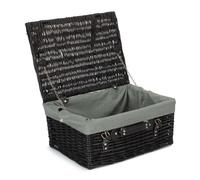 41cm Empty Black Willow Picnic Basket With Grey Lining