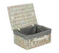 Red Hamper 41cm White Wash Wicker Willow Picnic Basket - Grey