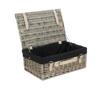 Red Hamper 46cm Antique Wash Wicker Picnic Basket with Cotton Lining - Black