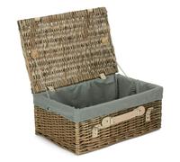 Red Hamper 46cm Antique Wash Wicker Picnic Basket with Cotton Lining - Grey