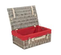 Red Hamper 46cm Antique Wash Wicker Picnic Basket with Cotton Lining - Red