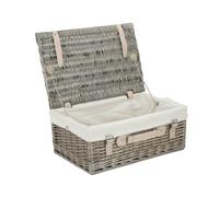 Red Hamper 46cm Antique Wash Wicker Picnic Basket with Cotton Lining - White
