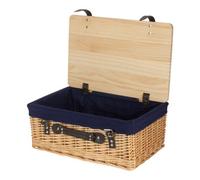 Red Hamper 46Cm Buff Navy Lined Willow Empty Picnic Basket With Pinewood Lid
