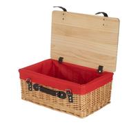 Red Hamper 46Cm Buff Red Lined Willow Empty Picnic Basket With Pinewood Lid