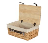 Red Hamper 46Cm Buff White Lined Willow Empty Picnic Basket With Pinewood Lid