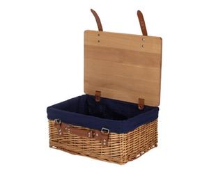 Red Hamper 46Cm Double Steamed Navy Lined Willow Empty Picnic Basket With Pinewood Lid