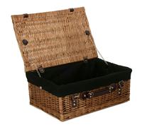 Wicker 46cm Double Steamed Picnic Basket with Cotton Lining Red Hamper Black One Size