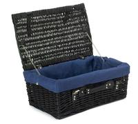 Red Hamper 46cm Empty Black Willow Picnic Basket With Cotton Lining - Blue