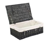 Red Hamper 46cm Empty Black Willow Picnic Basket With Cotton Lining - White