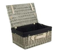 Wicker 51cm Antique Wash Picnic Basket with Cotton Lining Red Hamper Black One Size