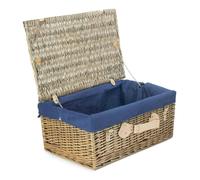 Wicker 51cm Antique Wash Picnic Basket with Cotton Lining Red Hamper Blue One Size