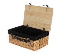 Red Hamper 51Cm Buff Black Lined Willow Empty Picnic Basket With Pinewood Lid