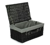 Red Hamper 51cm Empty Black Willow Picnic Basket With Cotton Lining - Grey Lining