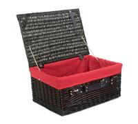 Wicker 51cm Empty Black Willow Picnic Basket with Cotton Lining Red Hamper Red One Size