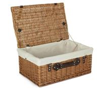 Wicker 56cm Double Steamed Picnic Hamper Basket with Cotton Lining Red Hamper White One Size