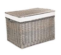 Wicker 58cm Lined Antique Wash Storage Basket Red Hamper White One Size