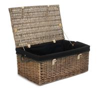 62cm Antique Wash Picnic Basket Black Cotton Lining Red Hamper Black One Size
