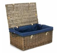62cm Antique Wash Picnic Basket Blue Cotton Lining Red Hamper Blue One Size