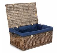 Red Hamper 62cm Antique Wash Picnic Basket Blue Cotton Lining Red Hamper Blue