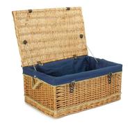 Red Hamper 62cm Roped Handled Buff Willow Wicker Picnic Basket - Navy