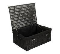 Red Hamper 67Cm Black Wicker Rope Handled Black Cotton Lined Picnic Basket