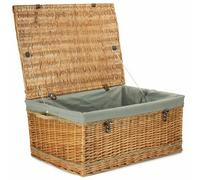 72cm Double Steamed Rope Handled Wicker Trunk Grey Cotton Lining