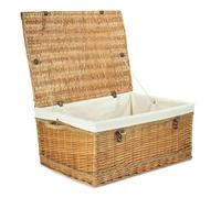 72cm Double Steamed Rope Handled Wicker Trunk White Cotton Lining Red Hamper White One Size