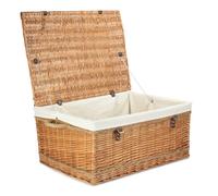 Red Hamper 72cm Double Steamed Rope Handled Wicker Trunk White Cotton Lining Red Hamper White