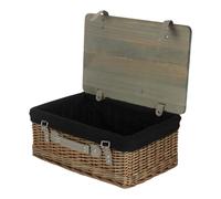 Red Hamper Antique Wash Black Lined Willow Empty Picnic Basket with Pinewood Lid in Brown | Size: Large Red Hamper Brown L