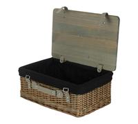 Red Hamper Antique Wash Black Lined Willow Picnic Basket with Pinewood Lid - Medium - 1 - Wicker and Pinewood