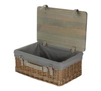 Red Hamper Antique Wash Grey Lined Willow Empty Picnic Basket with Pinewood Lid in Brown | Size: XL Red Hamper Brown XL