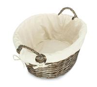 Red Hamper Antique Wash Oatmeal Cotton Lined Wicker Laundry Basket