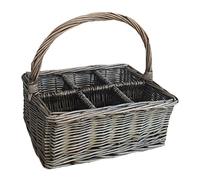 Red Hamper Antique Wash Rectangular 6 Section Cutlery Wicker Basket