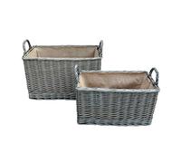 Red Hamper Antique Wash Rectangular Hessian Lined Wicker Basket Set of 2, Brown, H32 x W34 x D54cm
