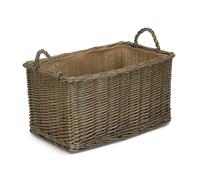 Red Hamper Small Antique Wash Rectangular Hessian Lined Wicker Basket, Brown, H25 x W28 x D37cm