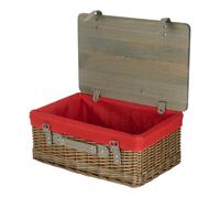 Red Hamper Antique Wash Red Lined Willow Picnic Basket with Pinewood Lid - Medium - 1 - Wicker and Pinewood