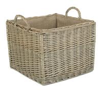 Red Hamper Antique Wash Square Hessian Lined Wicker Log Basket - Brown - Large