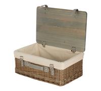 Red Hamper Antique Wash White Lined Willow Empty Picnic Basket with Pinewood Lid in Brown | Size: Medium Red Hamper Brown M