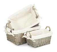 Wicker Set of 3 Antique Wash Handled Lined Storage Basket Red Hamper White One Size