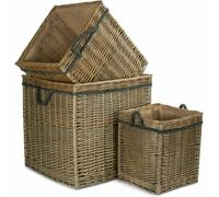 Red Hamper Antique Wash Willow Square Wicker Log Basket - Brown - Set of 3