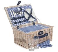 Red Hamper Blue and White Gingham 2 Person Fitted Wicker Picnic Basket